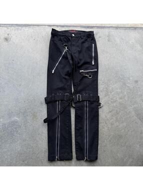 Tripp NYC Punk Rocker Emo Goth strap black skinny slim pants size 29